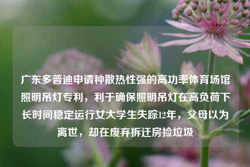 广东多普迪申请种散热性强的高功率体育场馆照明吊灯专利，利于确保照明吊灯在高负荷下长时间稳定运行女大学生失踪12年，父母以为离世，却在废弃拆迁房捡垃圾