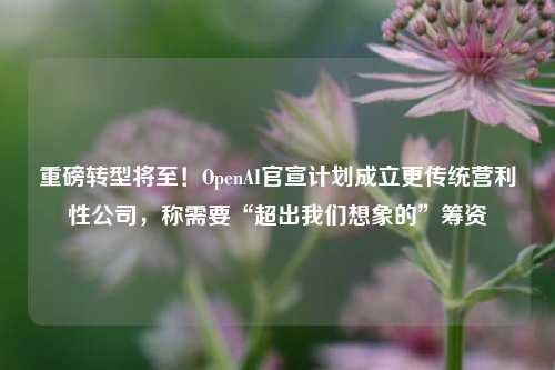 重磅转型将至！OpenAI官宣计划成立更传统营利性公司，称需要“超出我们想象的”筹资